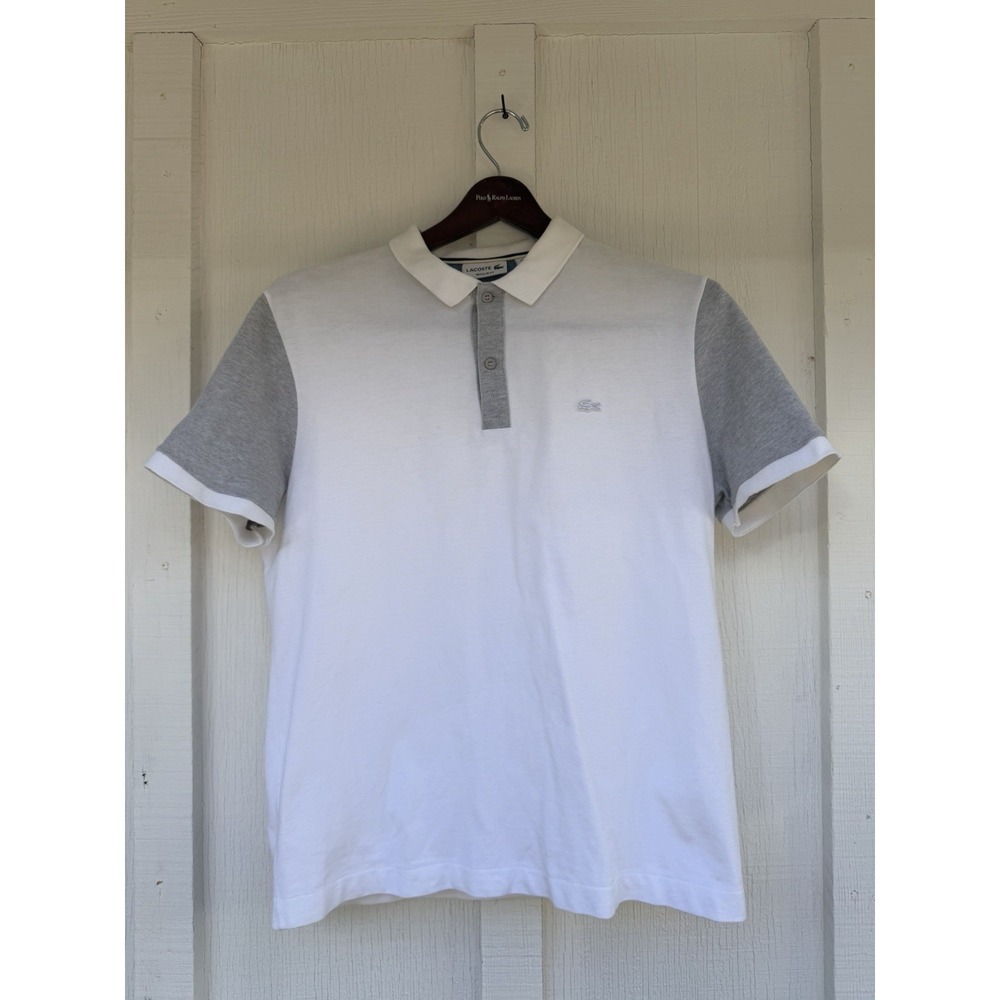 Lacoste Men's Colorblock Piqué Polo Shirt White/Grey Size 6 XL Regular Fit